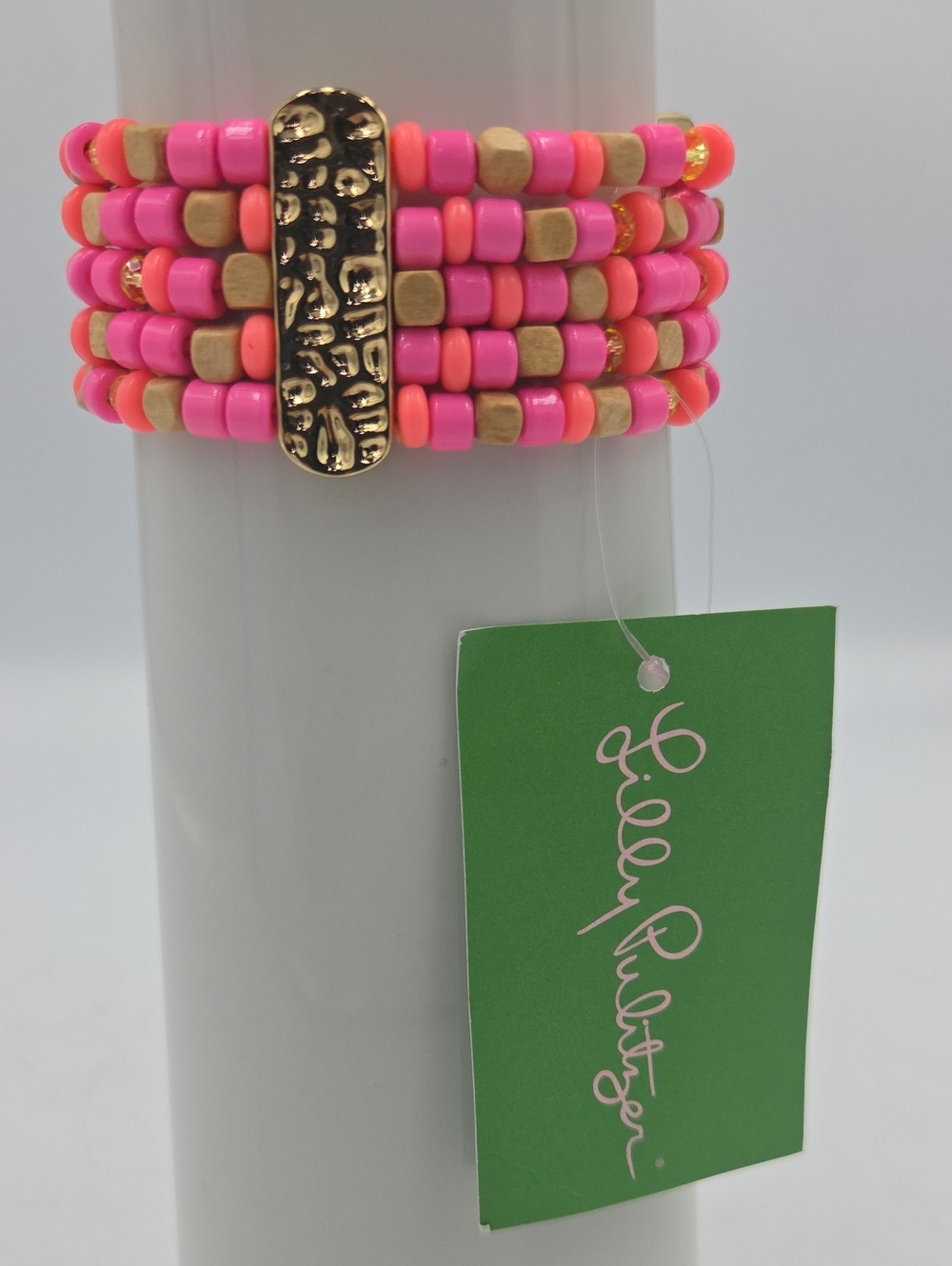 Lilly Pulitzer Neon Pink, Coral & Gold Beaded Stretch Bracelet
